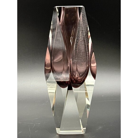 Vtg Murano Mandruzzato Italy Purple Plum Amethyst Sommerso Faceted Glass Vase